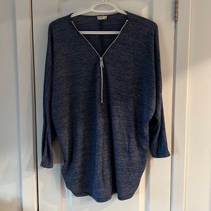 Blue zippered 3/4 sleeve sweater
